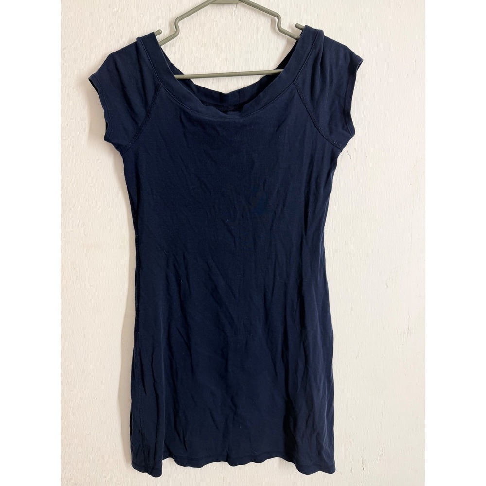 James Perse Navy Blue Cotton Ribbed Knit Scoop Neck Cap Sleeve Mini Dress Small